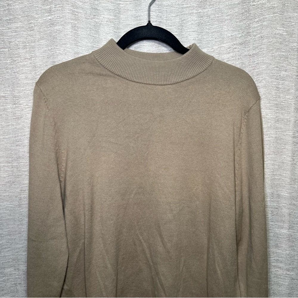 Jeff Beige Mock Neck Knit Sweater Men's Soft Minimalist Cotton Acrylic Pullover - Picture 6 of 15
